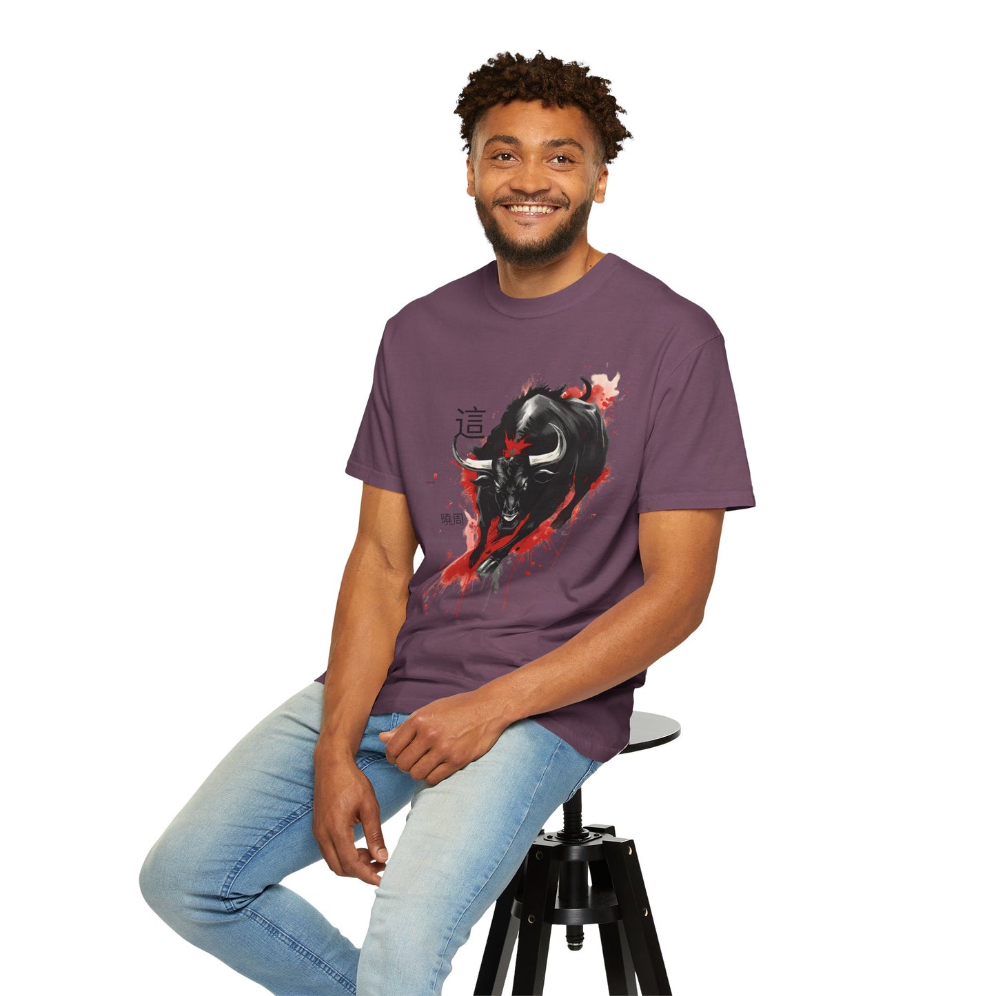 Bull Ink Splash T‑Shirt — Japanese Kanji Strength Graphic Tee