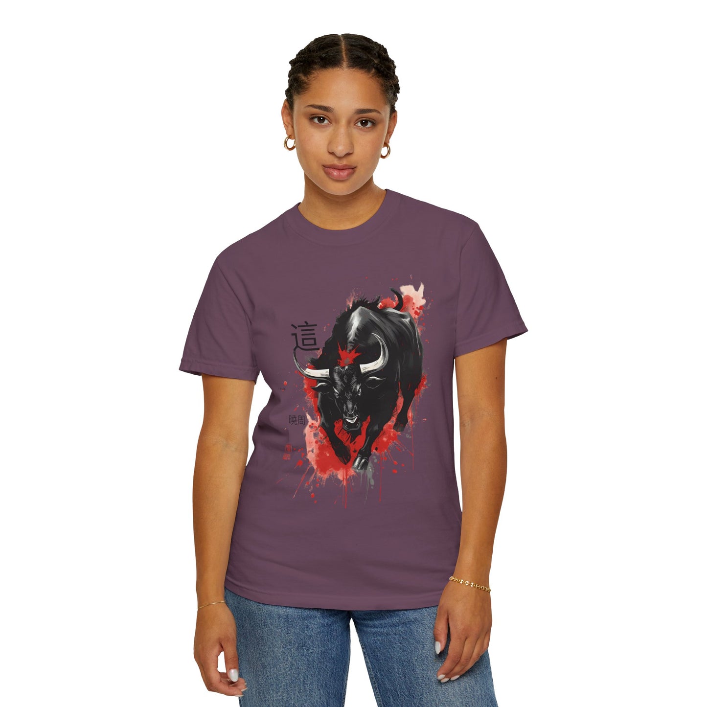 Bull Ink Splash T‑Shirt — Japanese Kanji Strength Graphic Tee