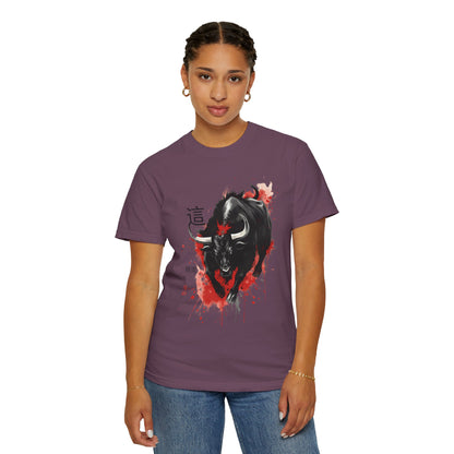 Bull Ink Splash T‑Shirt — Japanese Kanji Strength Graphic Tee