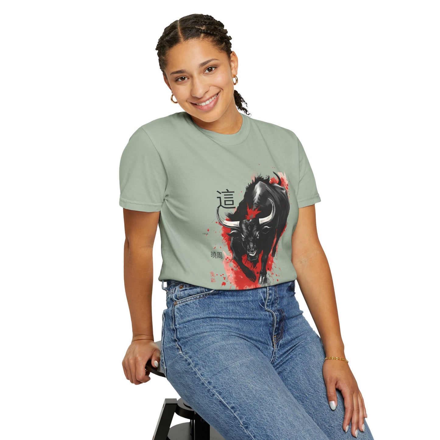 Bull Ink Splash T‑Shirt — Japanese Kanji Strength Graphic Tee
