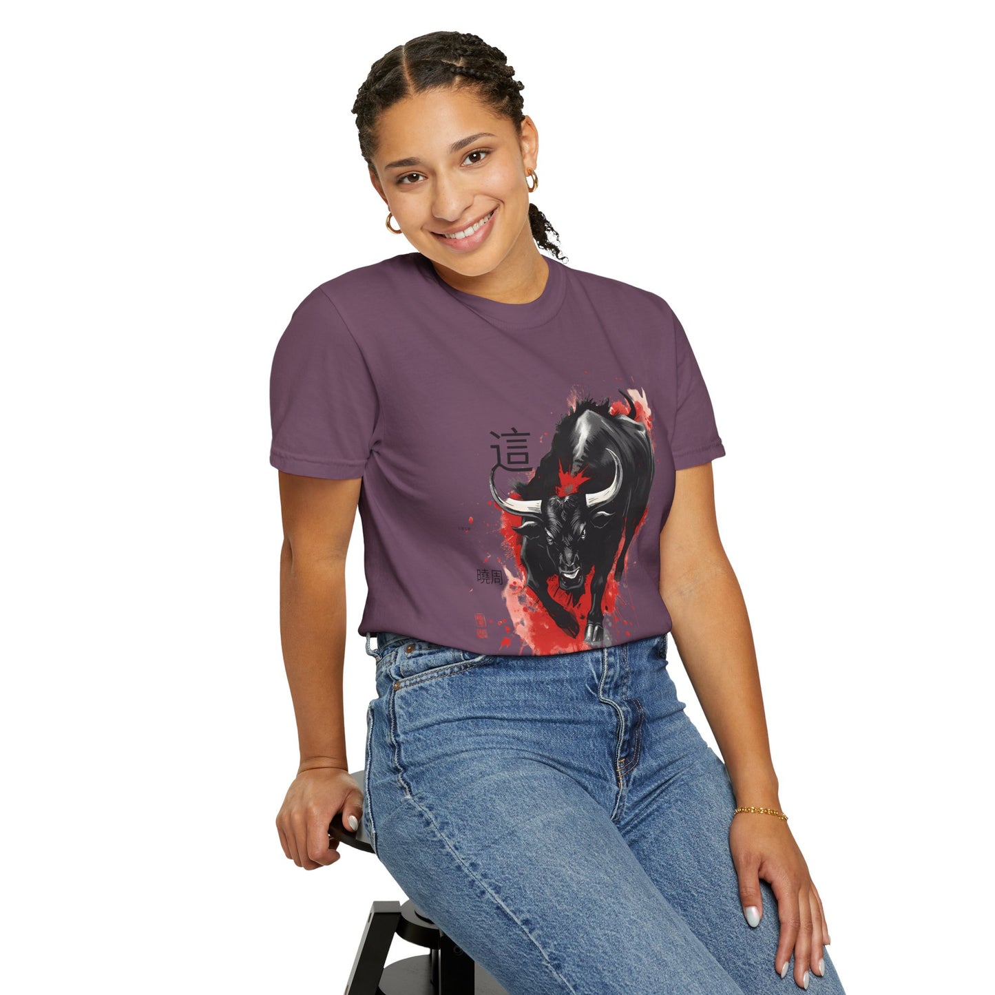 Bull Ink Splash T‑Shirt — Japanese Kanji Strength Graphic Tee