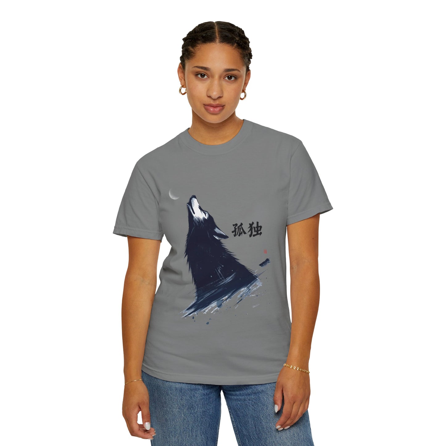 Howling Wolf T-Shirt — "孤独" Kanji Graphic Tee