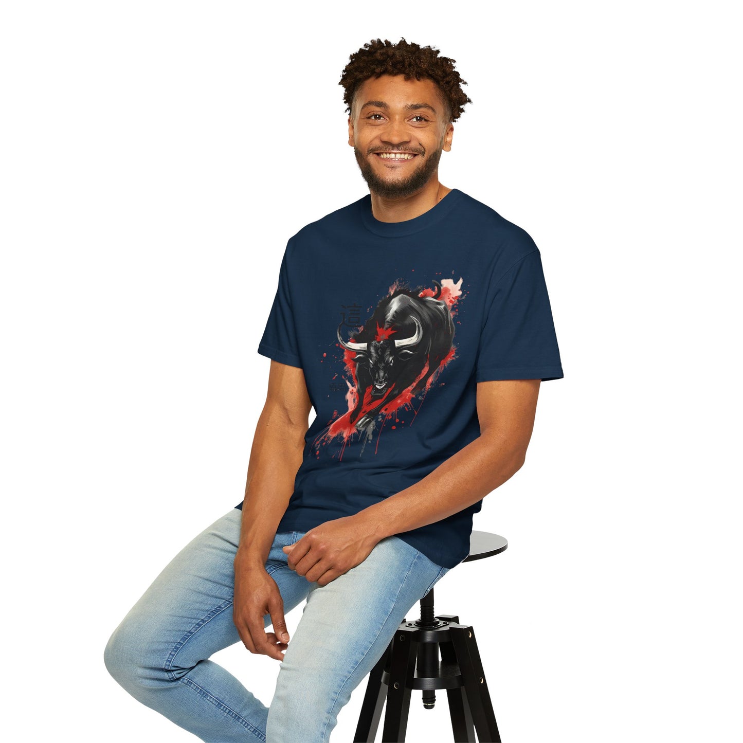 Bull Ink Splash T‑Shirt — Japanese Kanji Strength Graphic Tee