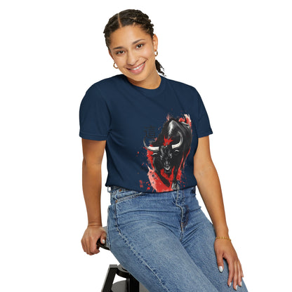 Bull Ink Splash T‑Shirt — Japanese Kanji Strength Graphic Tee