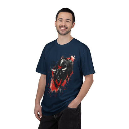Bull Ink Splash T‑Shirt — Japanese Kanji Strength Graphic Tee
