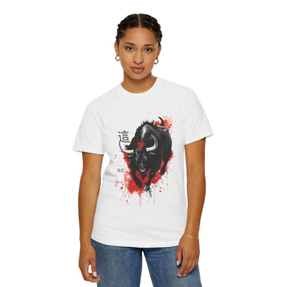 Bull Ink Splash T‑Shirt — Japanese Kanji Strength Graphic Tee