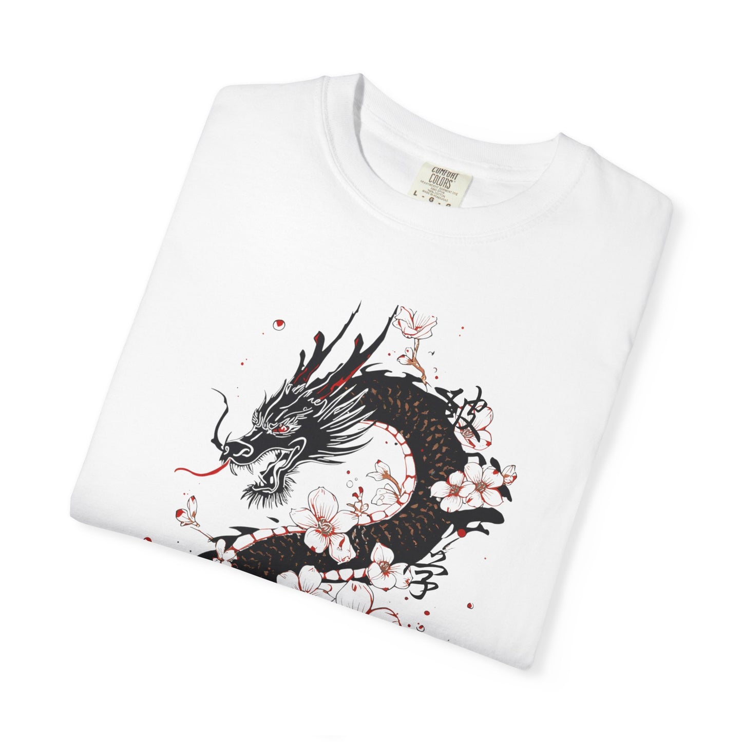 Dragon and Cherry Blossom T-Shirt — Oriental Ink-Style Graphic Tee