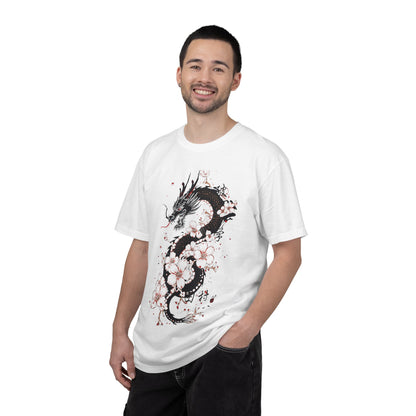 Dragon and Cherry Blossom T-Shirt — Oriental Ink-Style Graphic Tee