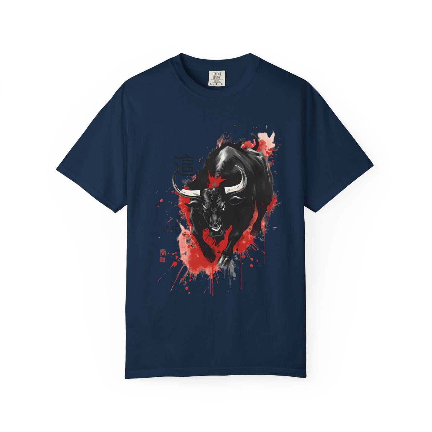 Bull Ink Splash T‑Shirt — Japanese Kanji Strength Graphic Tee