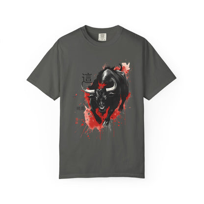 Bull Ink Splash T‑Shirt — Japanese Kanji Strength Graphic Tee