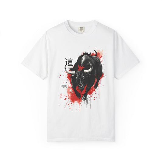 Bull Ink Splash T‑Shirt — Japanese Kanji Strength Graphic Tee