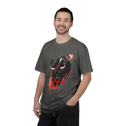 Bull Ink Splash T‑Shirt — Japanese Kanji Strength Graphic Tee