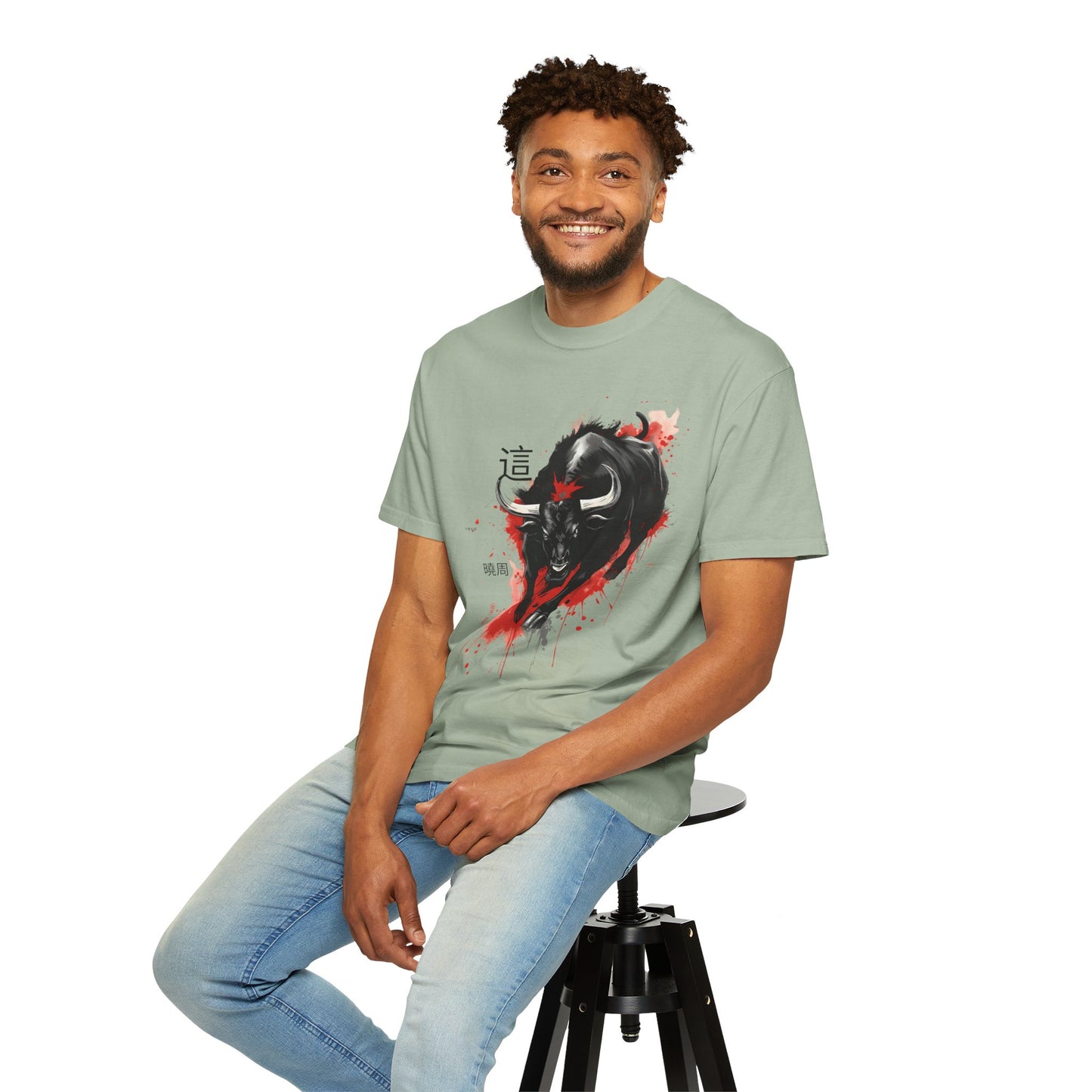 Bull Ink Splash T‑Shirt — Japanese Kanji Strength Graphic Tee