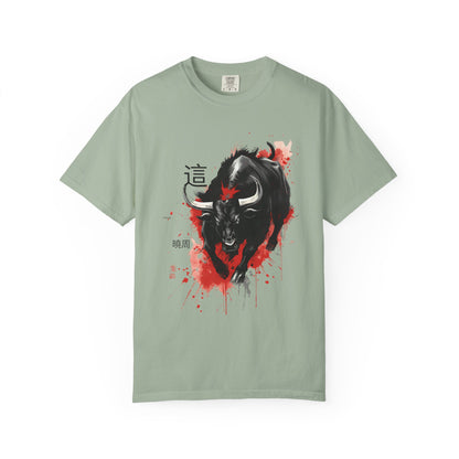 Bull Ink Splash T‑Shirt — Japanese Kanji Strength Graphic Tee