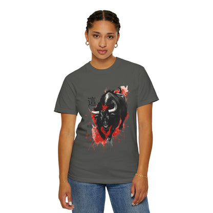 Bull Ink Splash T‑Shirt — Japanese Kanji Strength Graphic Tee