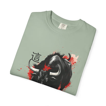 Bull Ink Splash T‑Shirt — Japanese Kanji Strength Graphic Tee