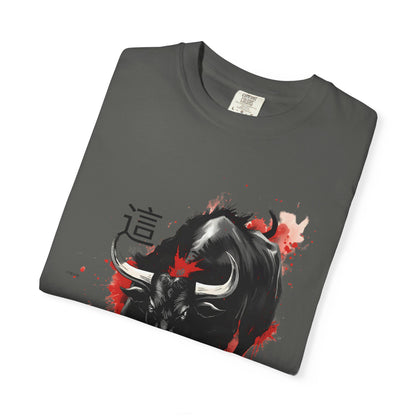 Bull Ink Splash T‑Shirt — Japanese Kanji Strength Graphic Tee