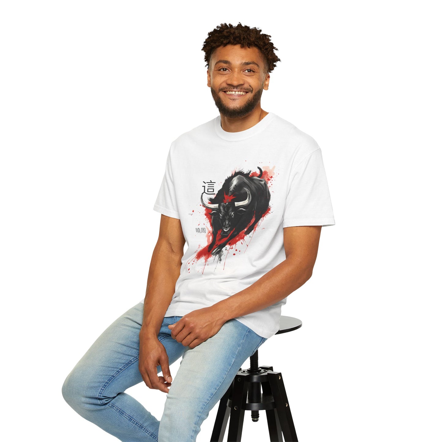 Bull Ink Splash T‑Shirt — Japanese Kanji Strength Graphic Tee