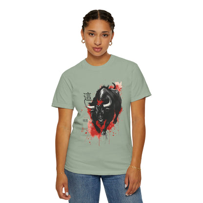 Bull Ink Splash T‑Shirt — Japanese Kanji Strength Graphic Tee
