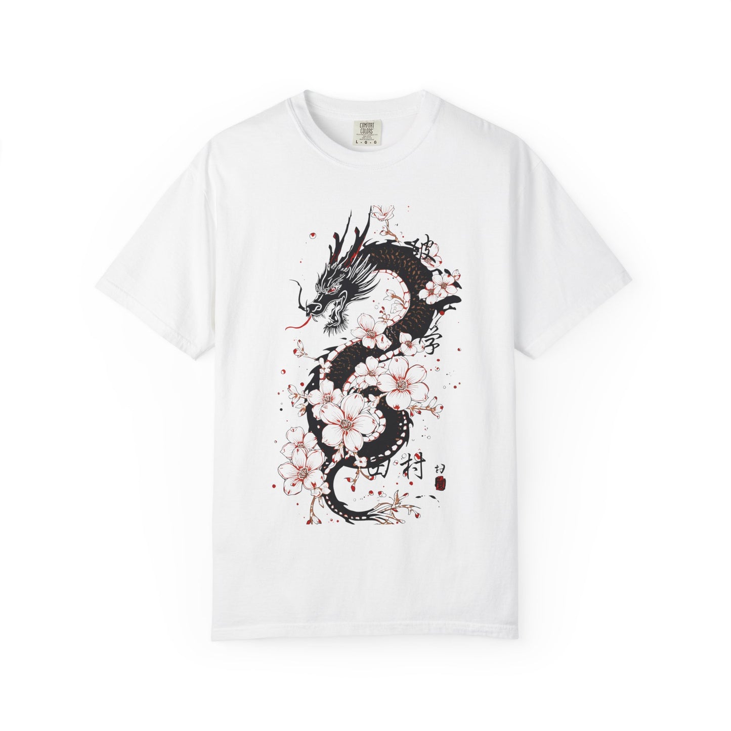 Dragon and Cherry Blossom T-Shirt — Oriental Ink-Style Graphic Tee