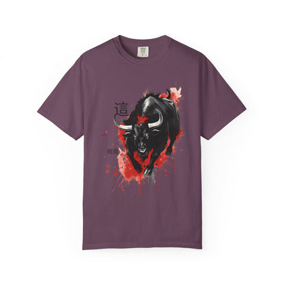 Bull Ink Splash T‑Shirt — Japanese Kanji Strength Graphic Tee