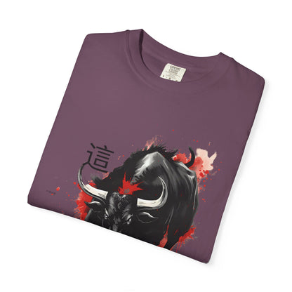 Bull Ink Splash T‑Shirt — Japanese Kanji Strength Graphic Tee