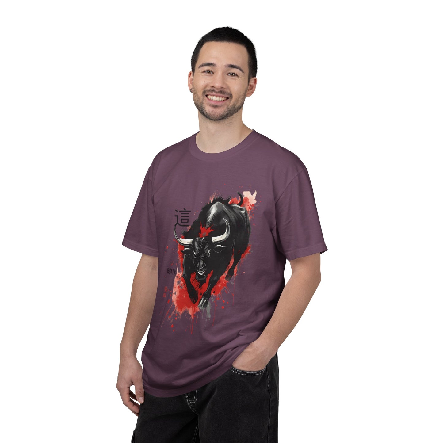Bull Ink Splash T‑Shirt — Japanese Kanji Strength Graphic Tee